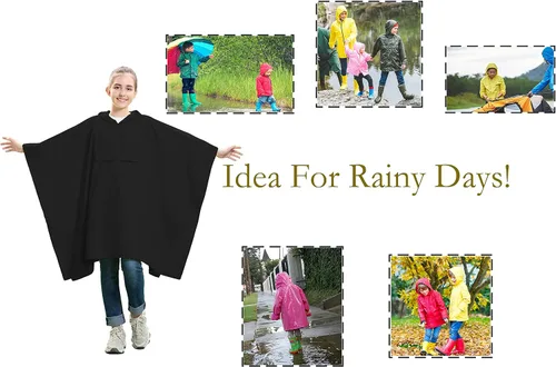 Vista 5 de SPACEVIKING Poncho de lluvia reutilizable impermeable con capucha para niños y niñas (5-12 años)