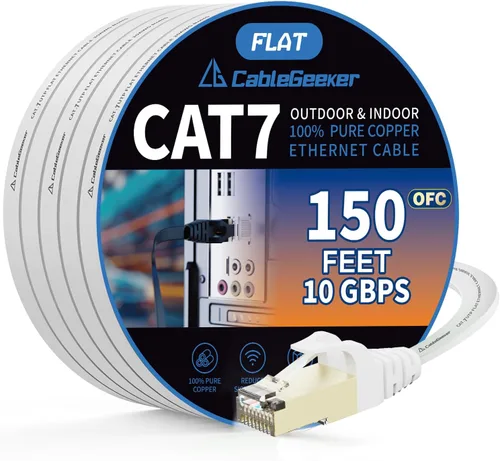 Vista 10 de Cable blindado Cat 7 para conexión de Ethernet (cable de la más alta velocidad), plano, tiene un conector RJ45 a prueba de enganche, para módem
