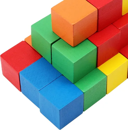 Vista 4 de 400 PCS Wooden Blocks, Colorful Cube Blocks 0.8 Inch Square Cube Blocks Wooden Cube Block for Crafts, DIY Projects and Puzzle Making