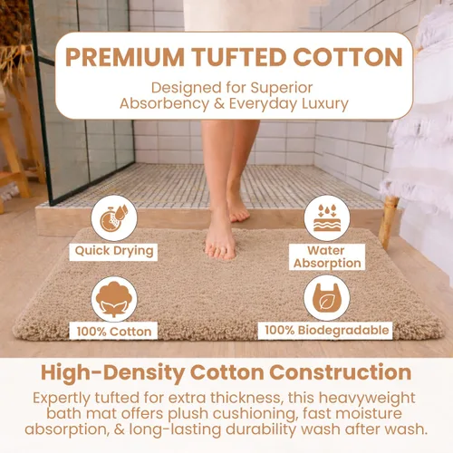 Vista 4 de C23 Shag - Alfombra de baño beige de 2200 GSM, 20 x 32 pulgadas, alfombra de baño gruesa de felpa ultrasuave, alfombra de baño peluda de lujo
