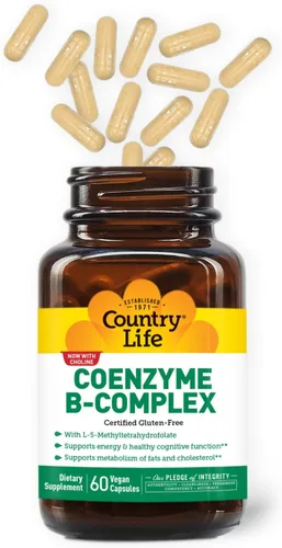 Vista 4 de Country Life Complejo B de coenzima, 60 cápsulas, apoya la energía y el metabolismo, el estado de ánimo y la función cognitiva, veganas, sin gluten