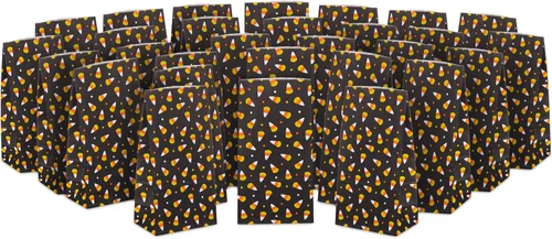 Vista 4 de Hallmark Bolsas de papel para fiestas de Halloween, golosinas y golosinas (30 bolsas: maíz negro y caramelo) para fiestas en el aula, bolsas