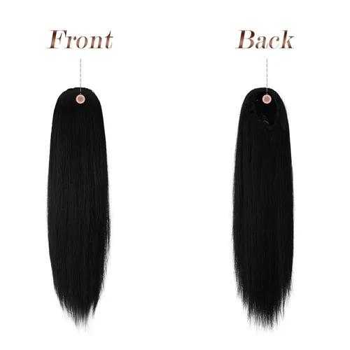 Vista 2 de FESHFEN Extensiones de cola de caballo rectas, cola de caballo larga con cordón, cola de caballo sintética natural, extensiones de clip para mujer