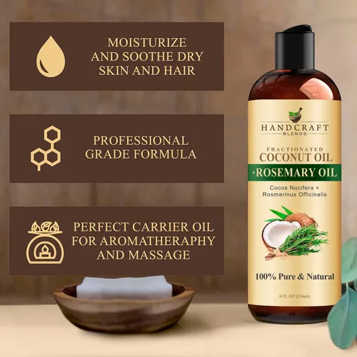 Vista 5 de Handcraft Blends Aceite de Coco Fraccionado Infundido con Romero - 8 Fl Oz - 100% Puro y Natural - Grado Premium Aceite Portador para Piel, Cabello