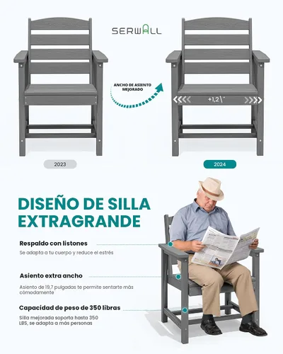 Vista 3 de SERWALL Juego de Mesa de Comedor de HDPE para Exteriores, Juego de 7 Piezas de Mesa de Comedor al Aire Libre con Mesa con Corte para Agujero de Gris