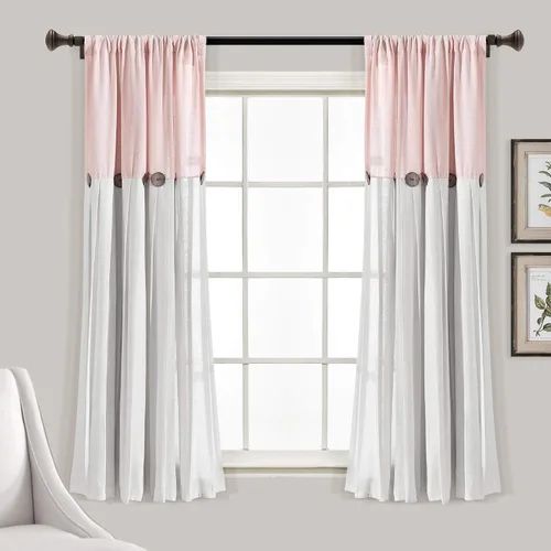 Vista 25 de Lush Decor - Panel de cortina de ventana con botón de lino, único, 40 pulgadas de ancho x 84 pulgadas de largo, negro y blanco claro - Cortinas
