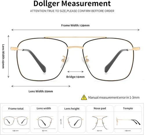 Vista 5 de Dollger Lentes cuadrados transparentes con marco de metal falso sin receta Plateado