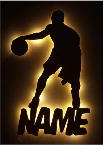 Vista 2 de Regalo de baloncesto personalizado, decoración única del hogar, luz nocturna LED personalizada con nombre para niños, entrenadores, hombres, niñas
