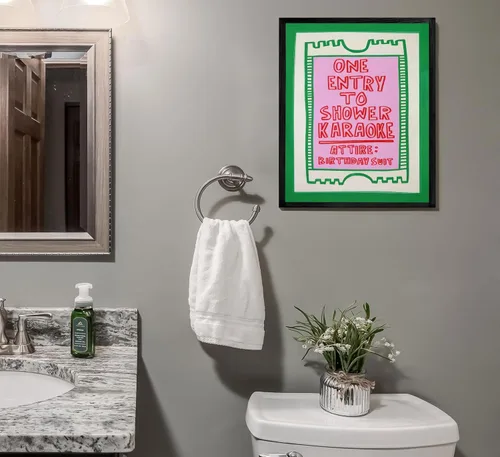Vista 6 de Preppy - Póster de lienzo con diseño de estética divertida para baño, diseño de arte pop rosa, imágenes retro, impresiones de dibujos animados, una