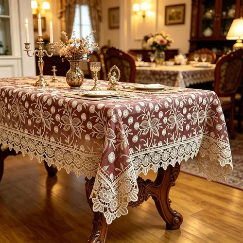 Vista 8 de Mantel de encaje rectangular elegante bordado para boda, banquete, fiesta de cumpleaños, mesa de comedor formal, cubierta a prueba de polvo