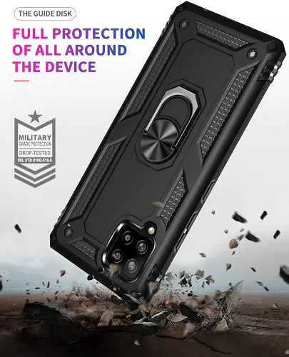 Vista 3 de Funda para Galaxy A42 5G, con protector de pantalla HD, [grado militar] anillo de montaje en coche con soporte híbrido de policarbonato duro