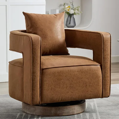 Vista 21 de Silla giratoria decorativa, silla moderna de barril para sala de estar, silla cuadrada cómoda de 360 grados con respaldo abierto, silla tapizada