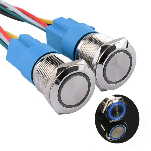 Vista 8 de Paquete de 2 interruptores de botón momentáneos de 0.63 pulgadas, 12 V-24 V, LED, impermeable, de metal, 1 NO 1 NC, con enchufe de cable