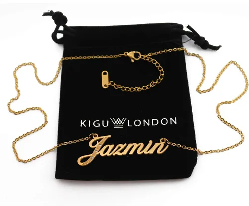 Vista 2 de Kigu Jazmin - Collar con nombre personalizado, cristales chapados en oro, joyería de regalo para mujeres, novia, madre, hermana, amiga, Metal