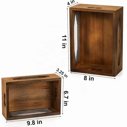 Vista 2 de Okllen Juego de 2 cestas de madera anidables para encimera, caja de almacenamiento decorativa de madera rústica con asas recortadas para pan
