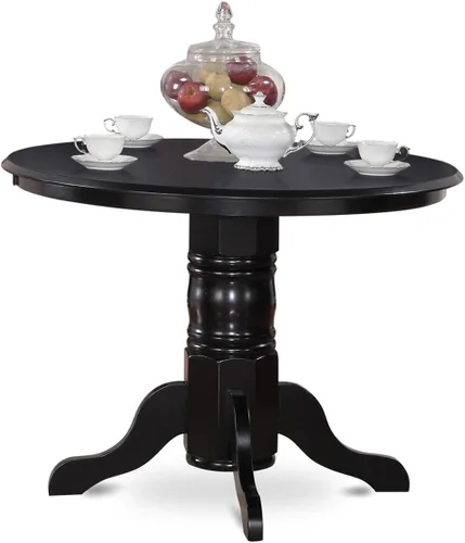 Vista 3 de East West Furniture SHEN3-BLK-69 - Juego de mesa de cocina de 3 piezas contiene una mesa de comedor redonda con pedestal y 2 sillas de comedor