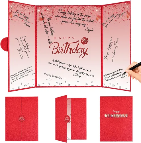 Vista 14 de Crenics Decoraciones de cumpleaños en blanco y negro para mujeres y hombres, libro de invitados creativo alternativo de 45,72 cm x 30,48 cm, gran