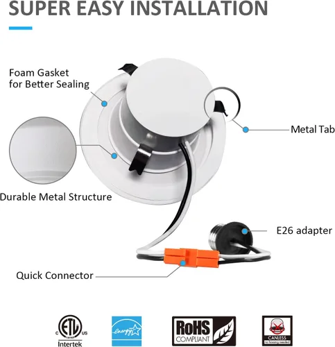 Vista 2 de MW Downlight inteligente de color RGB de 4 pulgadas con borde deflector, 600 lúmenes, 50 W incandescente igual, acceso WiFi, no requiere
