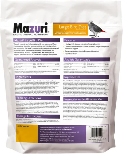 Vista 2 de Mazuri Alimento nutricionalmente completo para aves grandes Bolsa de 3 libras (3 libras)