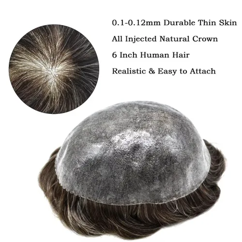 Vista 35 de Toupee para hombre 100% cabello humano real tupé para hombres 0.004 in piel de poliuretano para hombre, sistema de reemplazo de piezas de pelo