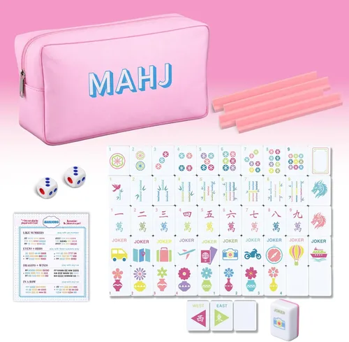 Vista 11 de Soulchen Mini juego de azulejos Mahjong americanos para viajes, viajes