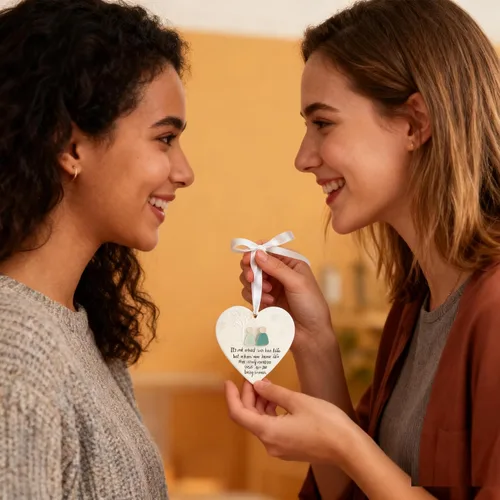 Vista 4 de Adornos de la amistad de cristal de mar de 1 pieza, tablero de corazón acrílico con diseño de cristal de mar 3D, para mujeres, adornos de Navidad