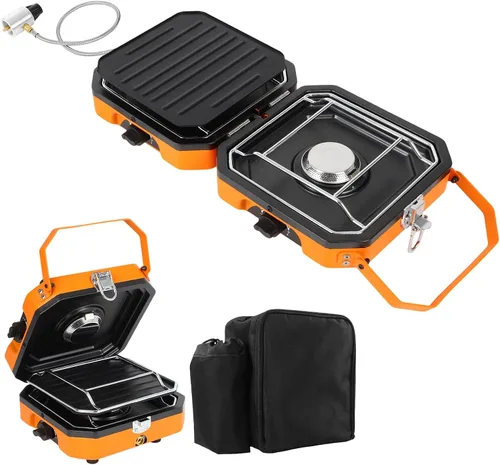 Vista 10 de Dollate Estufa de camping de 2 quemadores con bolsa de transporte, estufa de propano portátil de 16000 BTU para camping, estufa de camping plegable