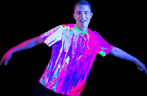 Vista 7 de aofmoka - Camiseta ultravioleta hecha a mano, reactiva a luz negra, con impresión decorativa