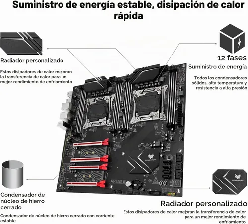 Vista 5 de X99 Placa base de doble CPU LGA 2011-3 Placa base de servidor para Intel i7 5ª/6ª generación Xeon E5 V3/V4 Series