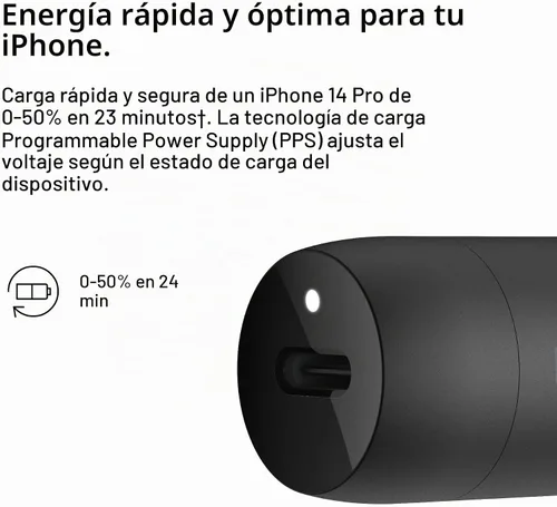 Vista 2 de Belkin Boost↑Charge™ Cargador rápido para automóvil de 30 W, diseño compacto con puerto de entrega de energía USB-C, cable USB-C a Lightning