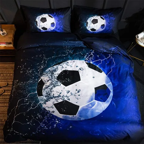 Vista 8 de Juego de funda de edredón de fútbol 3D de 2 piezas (1 funda de edredón + 1 funda de almohada) para adolescentes y niños deportivos de microfibra