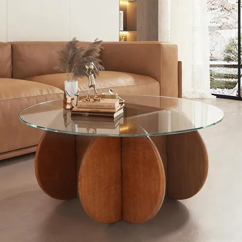 Vista 9 de Mesa de centro negra, mesa de centro redonda de vidrio de 31.5 pulgadas para sala de estar, mesa de centro moderna de mediados de siglo, mesa