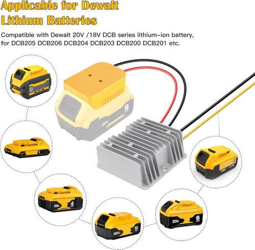 Vista 4 de Convertidor descendente de 20 V a 12 V para Dewalt batería de 20 V, regulador de voltaje de CC de 15 A MAX 180 W, inversor automático, convertidor