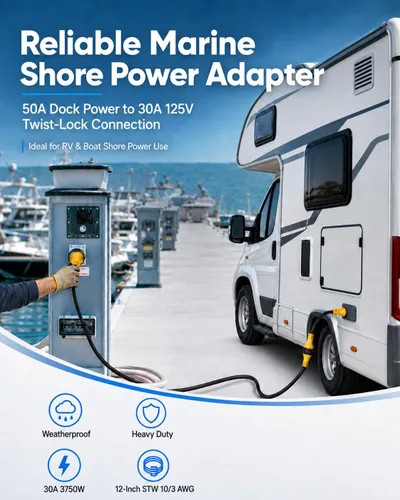 Vista 5 de Adaptador RV de 50 amperios a 30 amperios con certificación ETL, cable adaptador de corriente marina SS2-50P a L5-30R, bloqueo giratorio de 30 A
