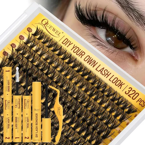 Vista 15 de Kit de racimos de pestañas QUEWEL, 320 piezas, extensiones de pestañas en racimo de 30D, racimos de pestañas de 9-16mm, kit de pestañas dispersas