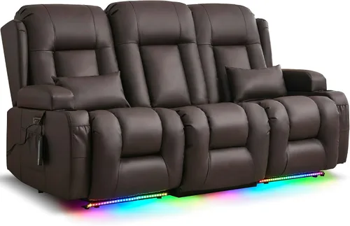 Vista 26 de URRED Sofá reclinable Power Loveseat con masaje y calor, gris ceniza