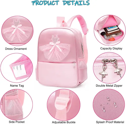 Vista 4 de SEHXIM Bonita mochila de ballet para bailar, bolsa de baile tutú, bolsa impermeable para bailarina, bolsa de baile personalizada, bolsa