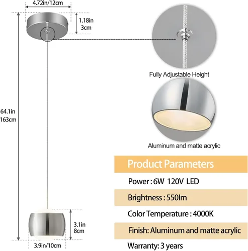 Vista 3 de Modernas lámparas colgantes LED regulables, iluminación colgante mini para isla de cocina, comedor, dormitorio, bar, accesorios de iluminación