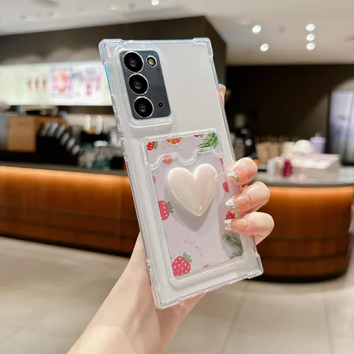Vista 4 de Tuokiou Funda compatible con Samsung Galaxy Note 20, bonito diseño de corazón 3D, protección suave a prueba de golpes con tarjetero para Samsung