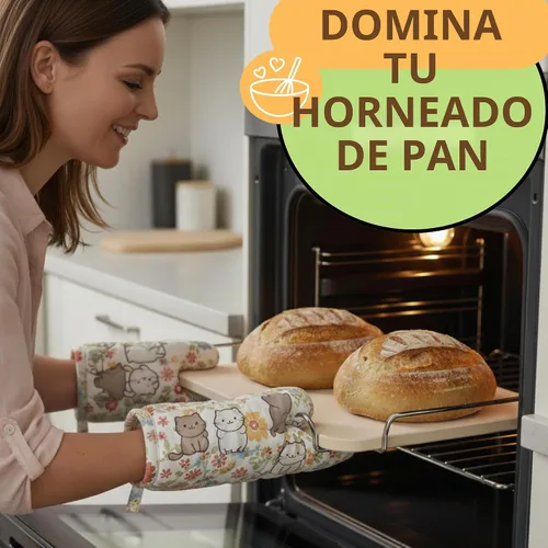Vista 2 de Piedra de hornear para pan, piedra de hornear de 15 pulgadas para horno con asas y herramienta de masa, piedra rectangular para pan, alta
