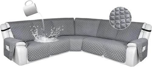 Vista 200 de HDCAXKJ Fundas de sofá seccional reclinable 100% impermeable, forma de L, funda de sofá reclinable lavable acolchada suave para mascotas, perro