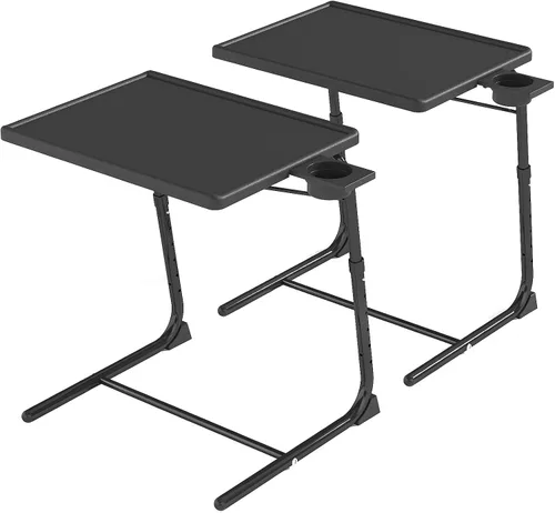 Vista 9 de Mesa con bandeja de TV, mesa de comedor ajustable para comer en el sofá con soporte para tazas, escritorio plegable con 6 ajustes de altura y 3