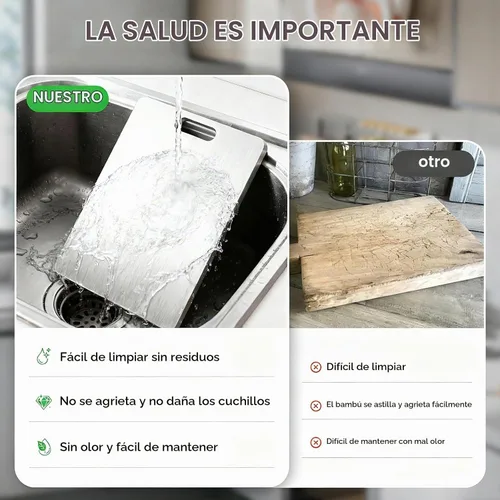 Vista 3 de Tabla de cortar de titanio, tabla de cortar de acero inoxidable para cocina, tabla de cortar de grado alimenticio 304, a prueba de deformación