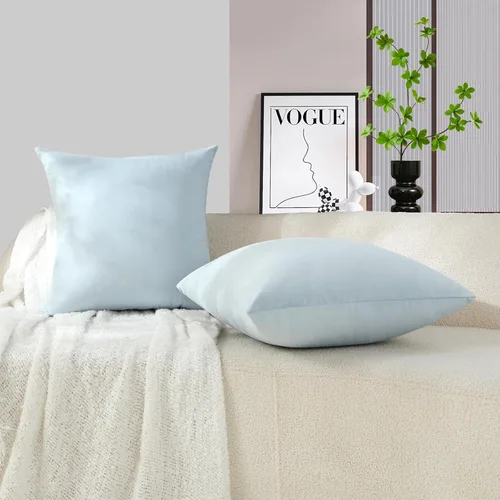 Vista 2 de mixeoo Fundas de almohada decorativas azul bebé cómodas de terciopelo cuadrado súper suaves para sofá de la sala de estar, juego de 2, 18 x 18
