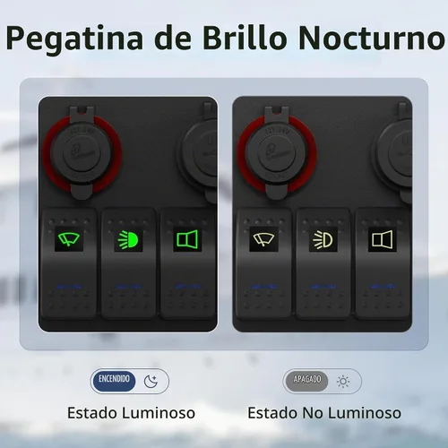 Vista 5 de RVBOATPAT Panel de interruptor marino de 6 bandas Panel de interruptor de barco impermeable Interruptor basculante de 12 V Panel de interruptor azul