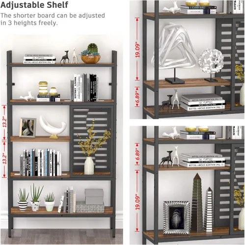 Vista 3 de Weehom Estantería industrial ajustable de 5 niveles, estantería de madera moderna con marco de metal estable, estantes de almacenamiento abiertos