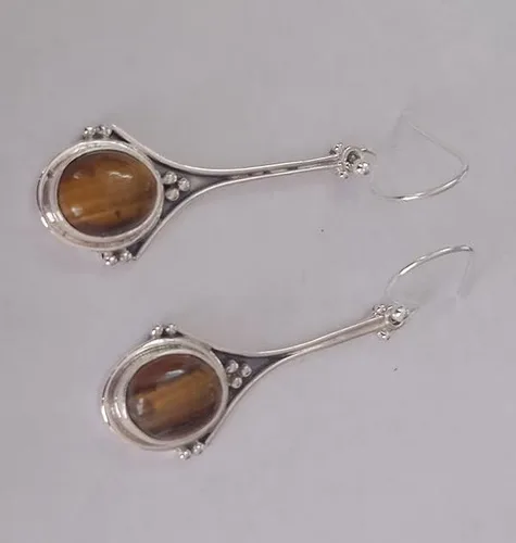 Vista 7 de Pendientes de ojo de tigre de plata de ley 925 para mujer, Plata de ley, Ojo de tigre