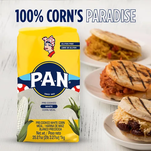 Vista 5 de P.A.N. Harina de Maíz Blanco - Harina Precocida sin Gluten y Kosher para Arepas, 1 kg (35 oz / 2 lb 3.3 oz)