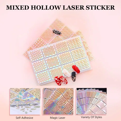 Vista 5 de Juego de 24 láminas de vinilos para uñas, calcomanías de uñas, herramienta de decoración de calcomanías de manicura con diseño de hojas