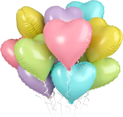 Vista 55 de Globos de corazón azul bebé, 10 piezas de globos en forma de corazón azul claro y blanco pastel, globos de papel de aluminio blanco arena crema
